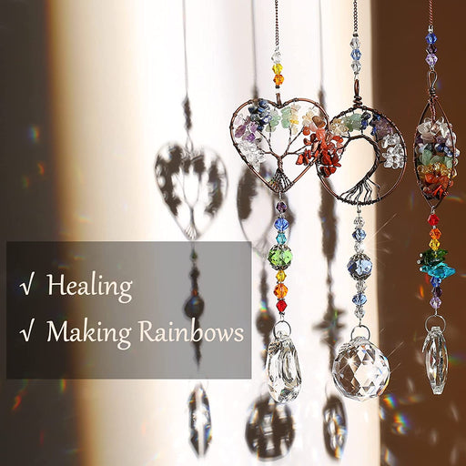 3Pcs Crystal Suncatchers for Windows Hanging Tree of Life Sun Catchers Decor with Prisms for Car, Chakra Feng Shui Decor for Home, Pack of 3