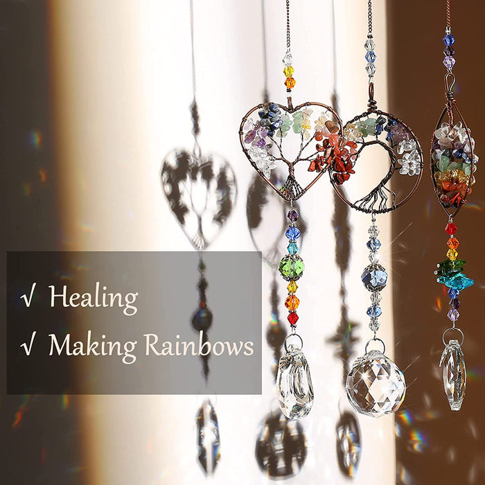 3Pcs Crystal Suncatchers for Windows Hanging Tree of Life Sun Catchers Decor with Prisms for Car, Chakra Feng Shui Decor for Home, Pack of 3