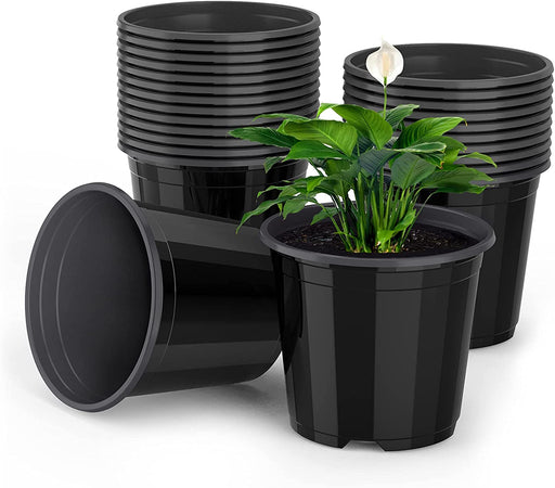 25 Packs 4 5 6 Inch Nursery Pots round Flower Pots Decorative Plastic Pots for Plants with Drainage Hole Seed Starting Pots for Seeding, Succulent(5 Inch, Black)