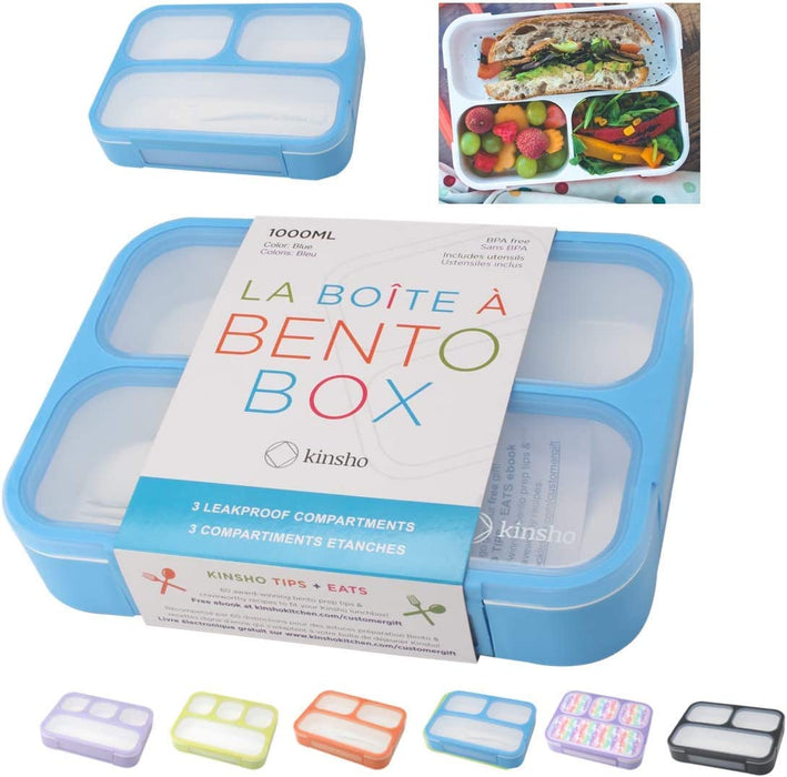 Bento Lunch Box Kids & Adult: Leakproof Lunch Containers for Boys & Girls with 3 Compartments - School, Daycare, Meal Planning Portion Control Container, Bpa-Free Boxes, Utensils | Blue Purple 2 Pack