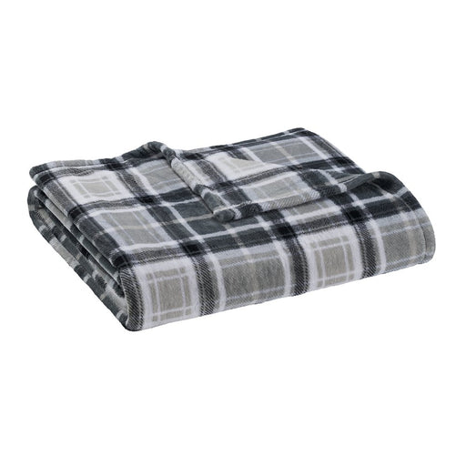 Mainstays Super Soft Plush Blanket, Full/Queen, Light Grey Plaid