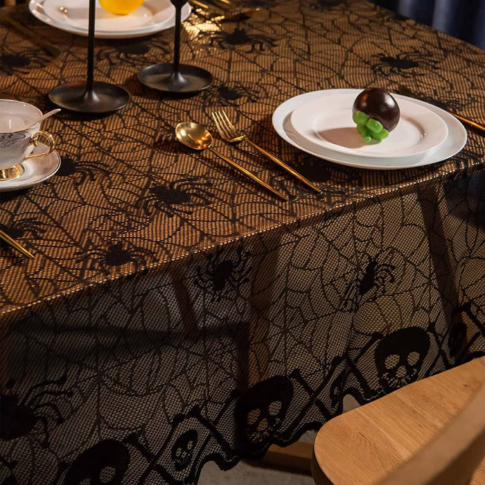 2 Pack Halloween Tablecloth, 54 X 72 Inch Rectangular Polyester Lace Tablecloth, Black Spider Web Lace Table Cover for Halloween Party, Scary Movie Nights, Halloween Table Decorations