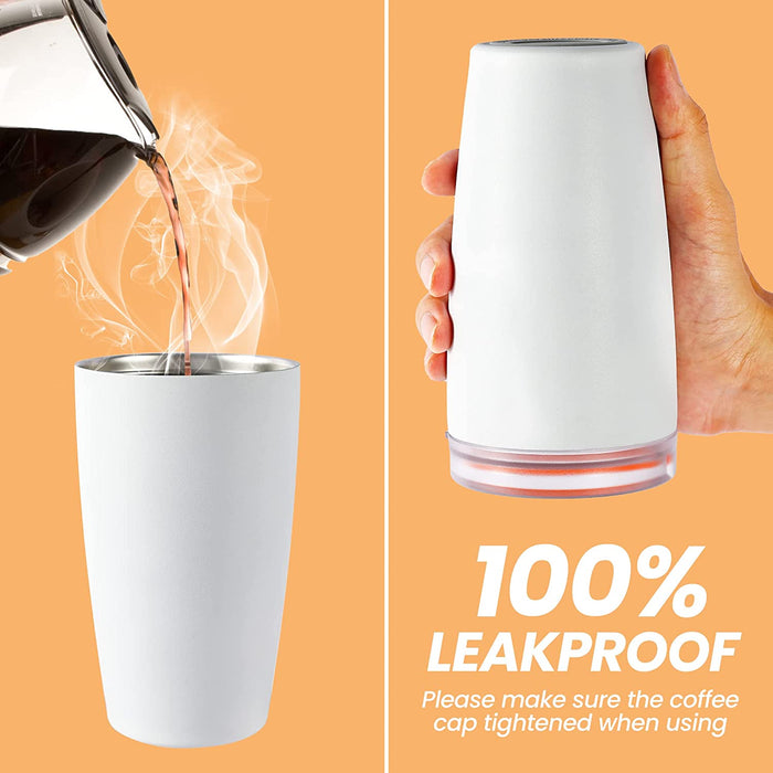 Insulated Tumbler with Lid and Straw, 16 Oz Leak Proof Double Wall Stainless Steel Travel Coffee Mug, Iced Coffee Cup Car Mug Water Bottle, Keep Cold Hot for 10 Hours, Gifts for Mom, White