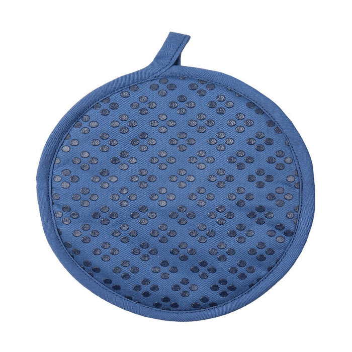 Sticky Toffee Silicone Printed Oven Mitt & Pot Holder, Cotton Kitchen Towel & Dishcloth, Dark Blue, 5 Piece Set