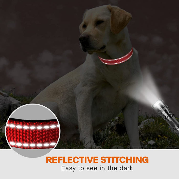 Reflective Dog Collar with Safety Locking Buckle, Adjustable Nylon Pet Collars for Extra Large Dogs, Red