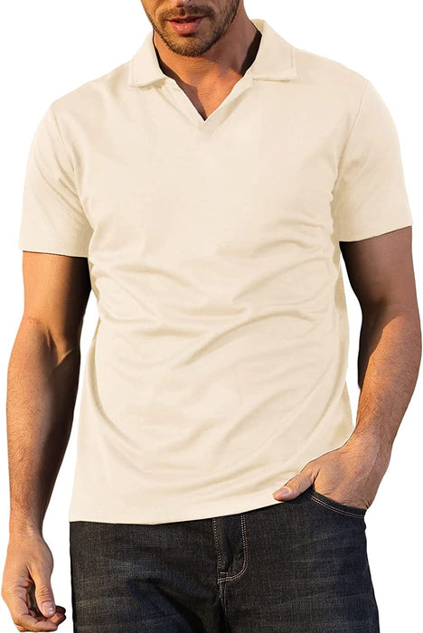 Men'S Fashion Athletic Muscle Polo Shirts V Neck Golf T-Shirts Workout Solid Color Tee Shirt Top