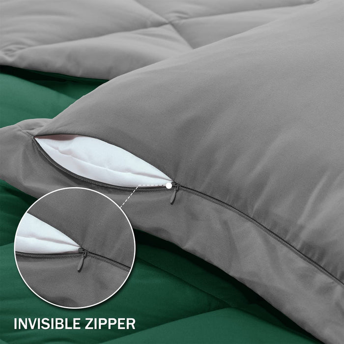 Lightweight Solid Comforter Set (King) with 2 Pillow Shams - 3-Piece Set - Blackish Green and Alloy Gray - down Alternative Reversible Comforter