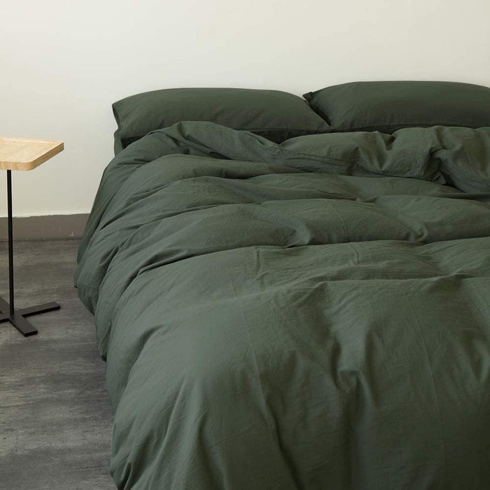 Dark Green Duvet Cover Soft Washed Cotton Bedding Collection for Adults Queen Bed Quilt Cover Solid Color Simple Bedroom Set Breathable and Comfortable