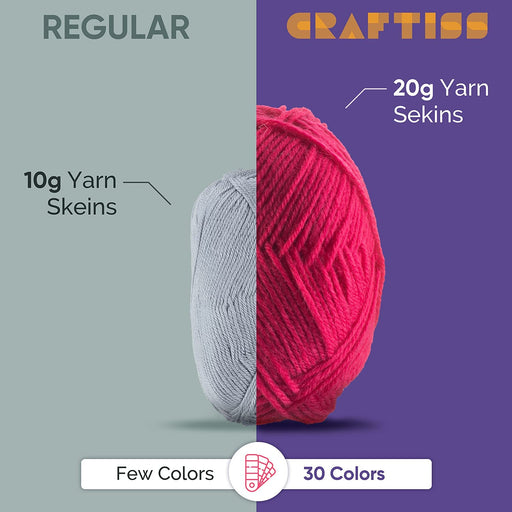 30X20G Acrylic Yarn Skeins - 1300 Yards of Soft Yarn for Crocheting and Knitting Craft Project, Assorted Starter Crochet Kit Yarn Bulk for Adults and Kids