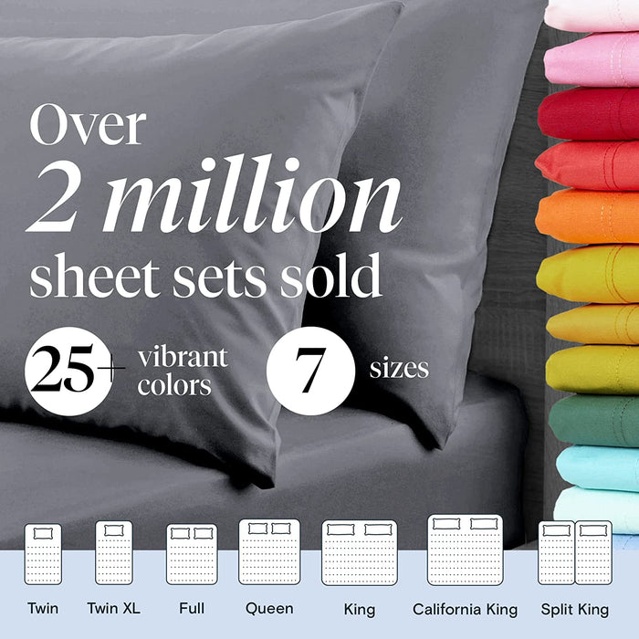 6 PC Sheet Set Bamboo Sheets Deep Pockets 18" Eco Friendly Wrinkle Free Sheets Machine Washable Hotel Bedding Silky Soft - Light Grey Queen