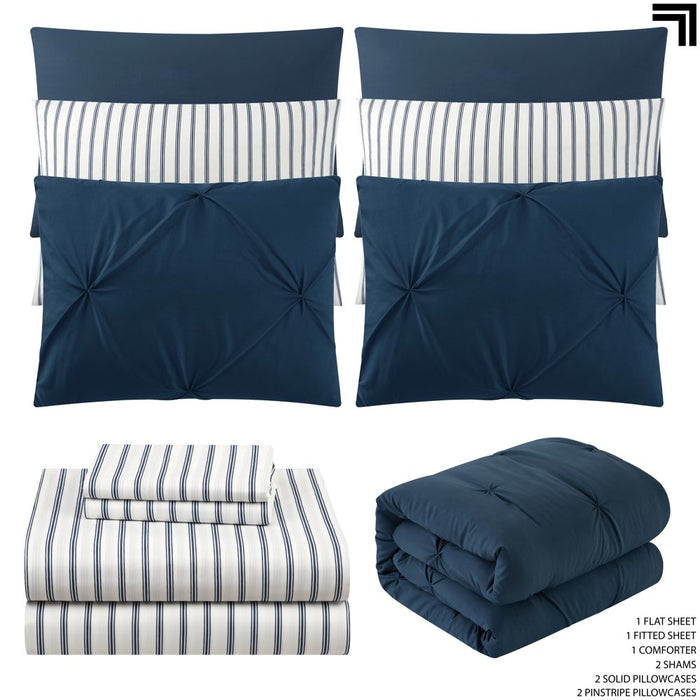 Sharper Image 9-Piece Navy down Alternative Pintuck Bed-In-A-Bag Set, King