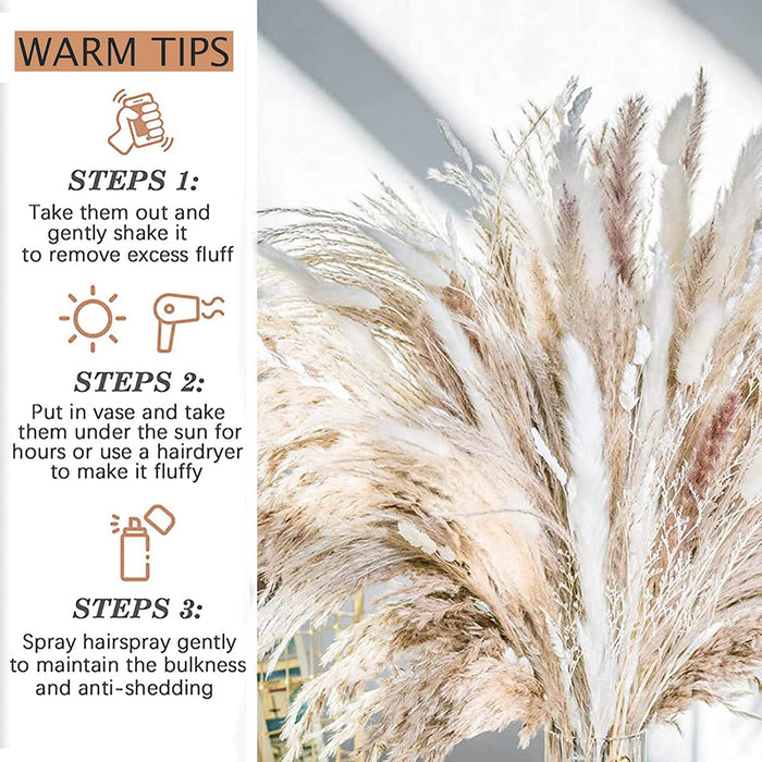 Dried Pampas Grass Decor 60 Pcs DIY Boho Natural Dried Flower Decor Pompous Dried Plants Bouquet for Wedding Vase Home Floral Arrangements