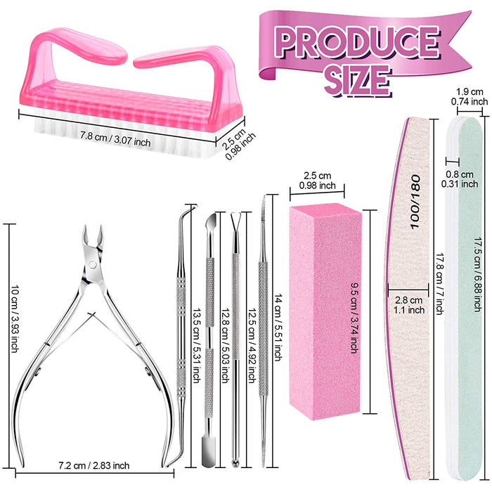 Nail Care Tool Kit,  Nail Files 100/180, Buffer Block, Cuticle Nippers, Cuticle Pusher, Cuticle Peeler, Nail Lifter for Ingrown Toenails, Toenail File, Nail Brush, for Manicure and Pedicure