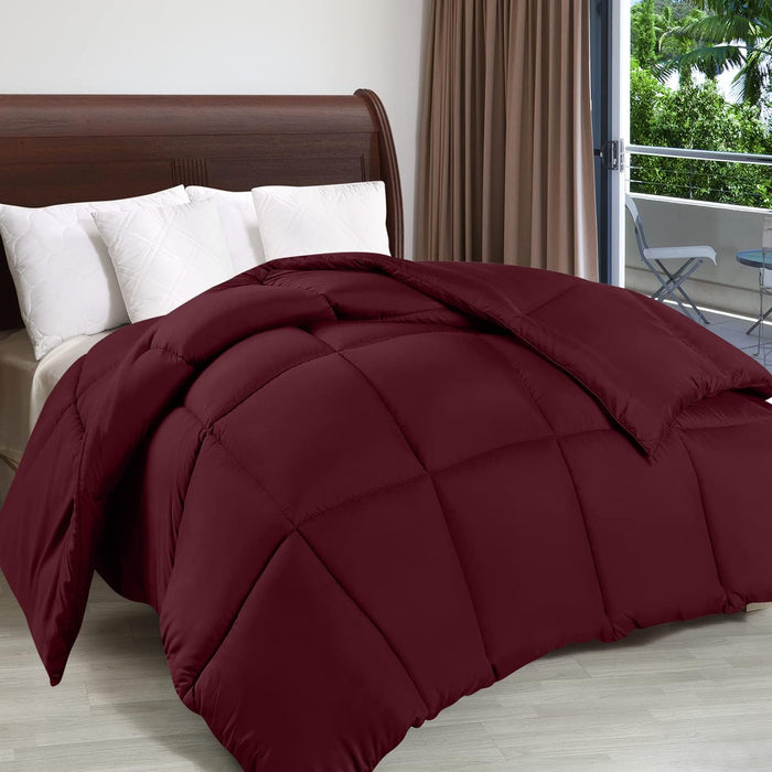 Comforter Duvet Insert - Quilted Comforter with Corner Tabs - Box Stitched down Alternative Comforter (King, Burgundy/Red)