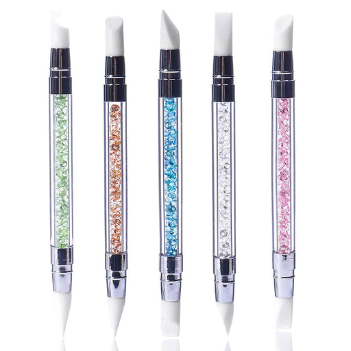 5Pcs Silicone Nail Art Acrylic Pen Brushes Set Rhinestone Nail Polish Carving Pen Rubber Tip Nail Brushes for 3D Effect Shaping Drawing Dotting Tools.