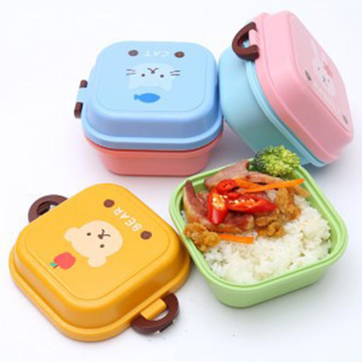 Kids Colorful Cartoon Small Lunch Box Portable Picnic 2 Layer Sealed Food Fruit Container Microwave Storage Bento Box