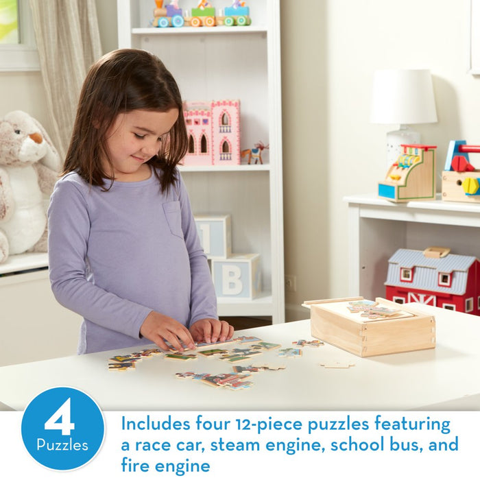Vehicles 4-In-1 Wooden Jigsaw Puzzles in a Storage Box (48 Pcs) | Fsc-Certified Materials
