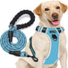 No Pull Dog Harness Adjustable Reflective Oxford Easy Control Medium Large Dog Harness with a Free Heavy Duty 5Ft Dog Leash (S (Neck: 13"-18", Chest: 17.5"-22"), Blue Harness+Leash)