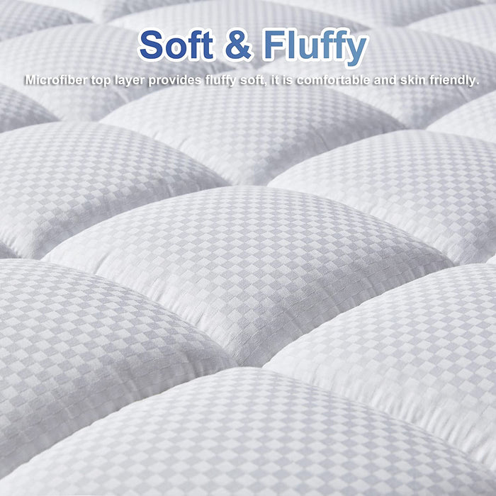 Bedding Quilted Fitted Queen Mattress Pad Cooling Breathable Fluffy Soft Mattress Pad Stretches up to 21 Inch Deep, Queen Size, White, Mattress Topper Mattress Protector