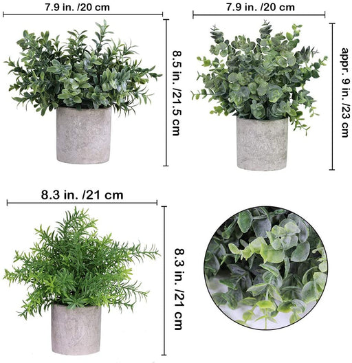 Mini Potted Plants Artificial Eucalyptus Boxwood Rosemary Greenery in Pots Faux Potted Herbs Small Houseplants 8.3"-9" Tall for Indoor Greenery Tabletop Décor Centerpiece 3 Pack