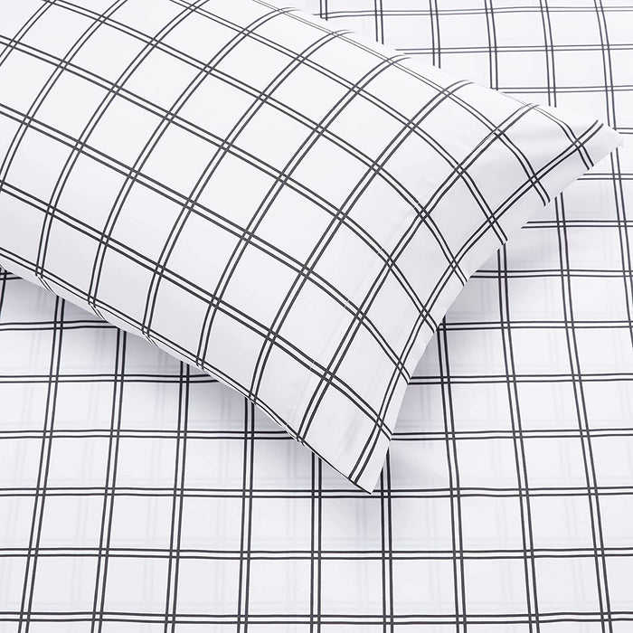 7-Piece Lightweight Microfiber Bed-In-A-Bag Comforter Bedding Set - Full/Queen, Black and Blue Buffalo Plaid