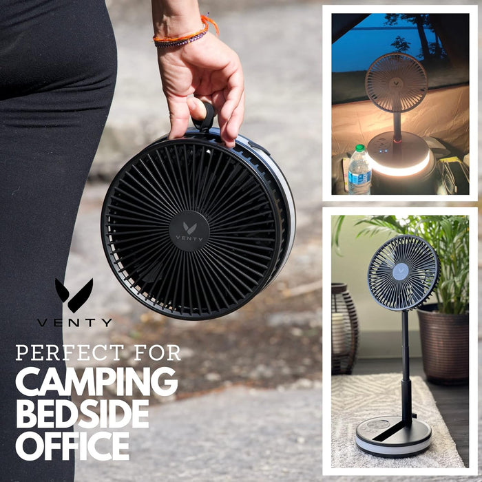 Original Portable Fan - Wireless Battery Operated Fan with 4 Speeds, Remote Control, Oscillation, & LED Lighting, Travel Rechargeable Fan & Power Bank USB-C Ports, Camping Fan (White with Case)