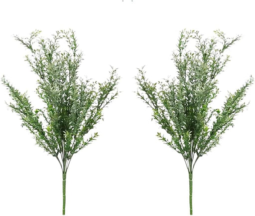Unpotted Artificial Bush Plant Set of 2 Frosted Green Tea-Leaf Bush Stems (16”X5”) for Office Home Decor Indoor and Outdoor Faux Bush Tea Leaves Spray – New
