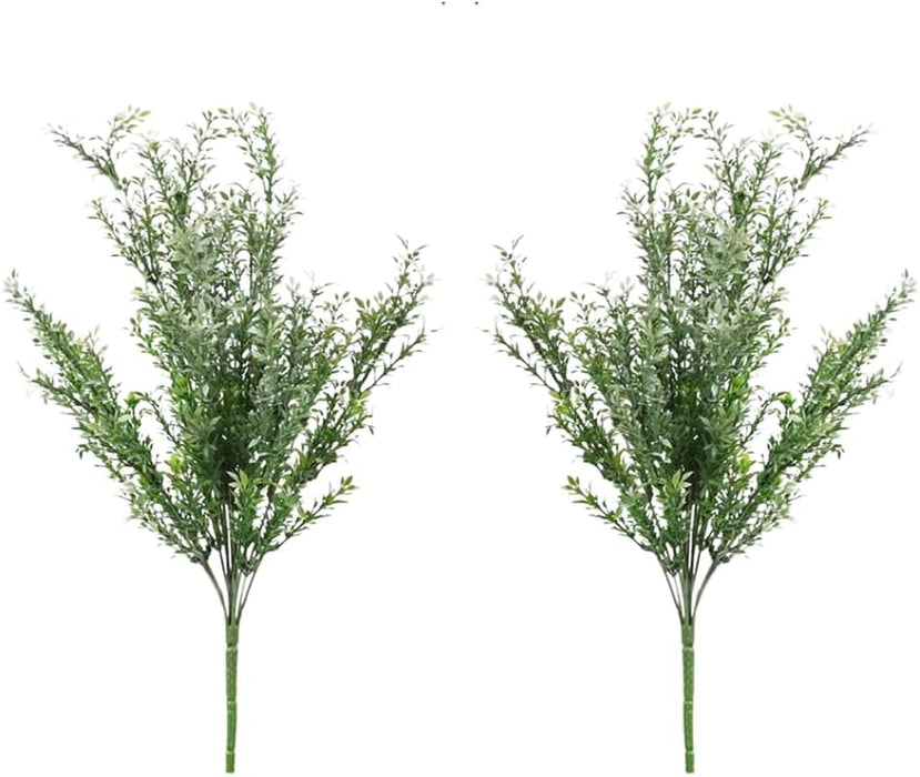 Unpotted Artificial Bush Plant Set of 2 Frosted Green Tea-Leaf Bush Stems (16”X5”) for Office Home Decor Indoor and Outdoor Faux Bush Tea Leaves Spray – New