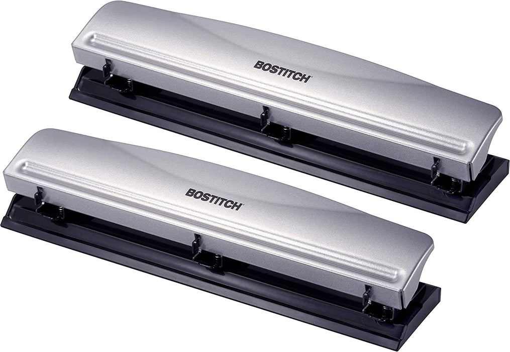 Bostitch Office 3 Hole Punch, 12 Sheet Capacity, All-Metal, Silver