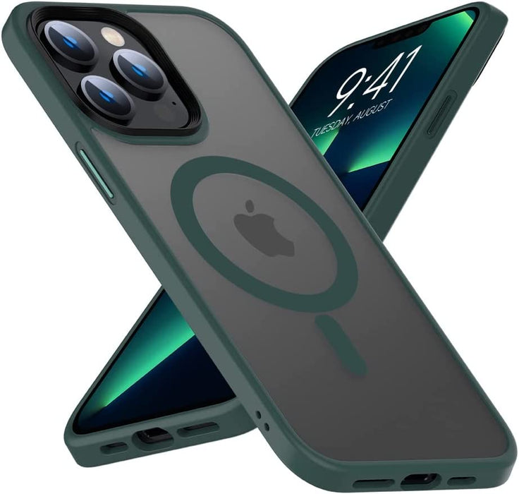 Magnetic Case for Iphone 14 Pro Max Case [Mil-Grade Drop Tested & Compatible with Magsafe] Translucent Matte Back with Aluminum Alloy Keys, Anti-Fingerprint Anti-Scratch 6.7 Inch, Black