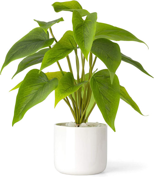 Fake Plants in Ceramic Pot, 11" Potted Artificial Plants for Home Decor Indoor Faux Green Leaf Plant with Modern White Planter for Desk Shelf Office Room Decoration (Pothos)