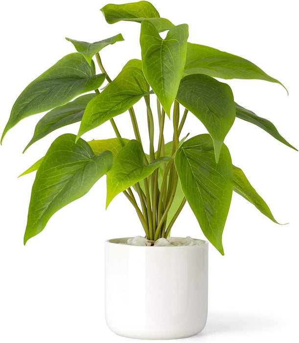Fake Plants in Ceramic Pot, 11" Potted Artificial Plants for Home Decor Indoor Faux Green Leaf Plant with Modern White Planter for Desk Shelf Office Room Decoration (Pothos)