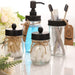 Set of 4 Mason Jar Bathroom Accessories - Clear Mason Jar Soap Dispenser&2 Apothecary Jars & Toothbrush Holder - Bathroom Home Decor Clearance, Countertop Vanity Organizer