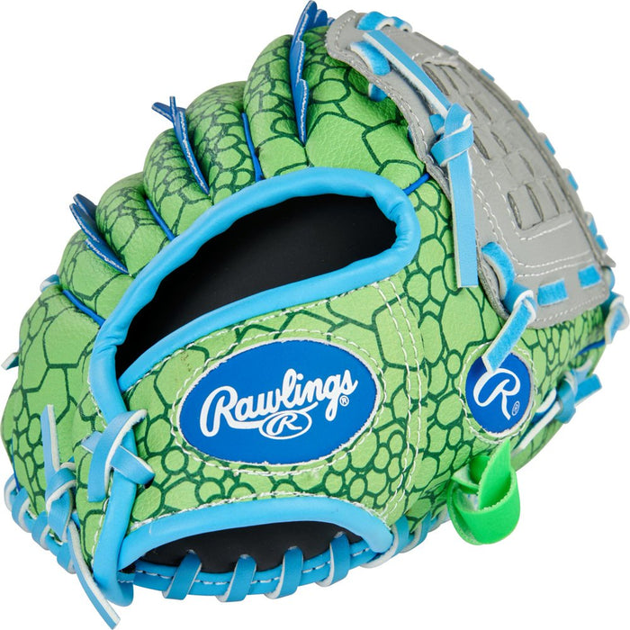 2022 Players Series Dino Baseball Glove Mitts, Green, Gray and Blue, 9 In, Right Hand Throw