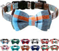 Breakaway Cat Collar with Cute Bow Tie and Bell, Plaid Patterns, 1 Pack Girl Boy Kitty Safety Collars, Blue