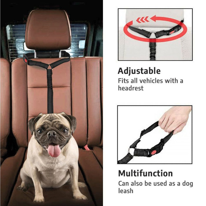 Car Headrest Restraint Leashes for Dog, Adjustable Seatbelt Tether, Car Seat Belt for Pets, Dog Safety Belt Leash, Quick & Easy Installation, Works with Any Pet Harness Carabiner Swivel Bungee