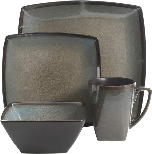 Gibson Elite Tequesta Square Reactive Glaze Stoneware Dinnerware Set, Service for 4 (16Pcs), Taupe
