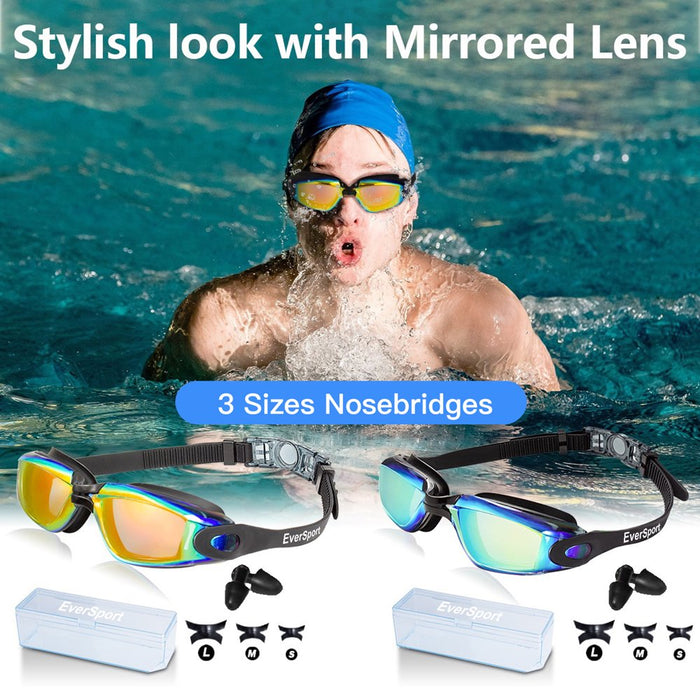 2Pack Swimming Goggles for Adult Comfortable Daily Swim Glasses with Mirrored Anti-Fog Lens No Leak Water