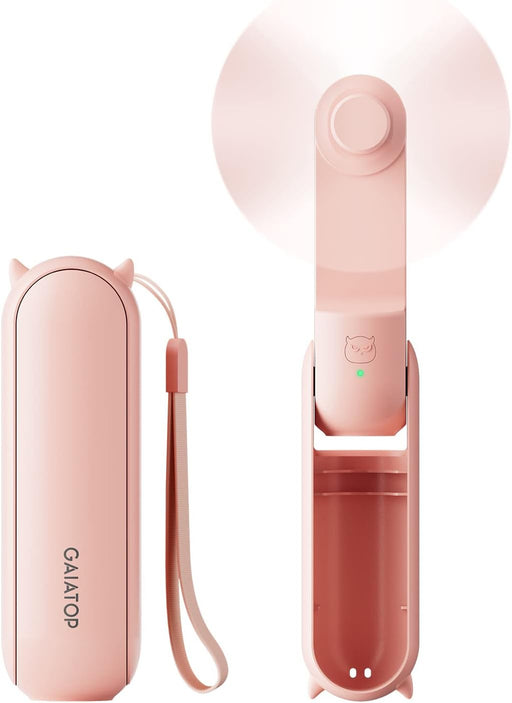 Portable Handheld Fan, Foldable Small Fan, Mini Hand Held Fan with USB Rechargeable 2000Mah Battery, Eyelash Fan for Girls, Travel for Women, Outdoor, Pink