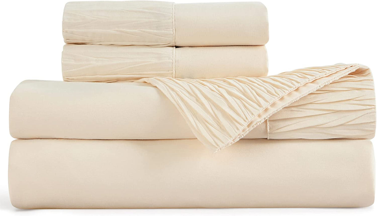 Bedsure Full Size Sheet Sets - Soft 1800 Sheets for Full Size Bed, 4 Pieces Hotel Luxury Beige Sheets Full, Easy Care Polyester Microfiber Cooling Bed Sheet Set