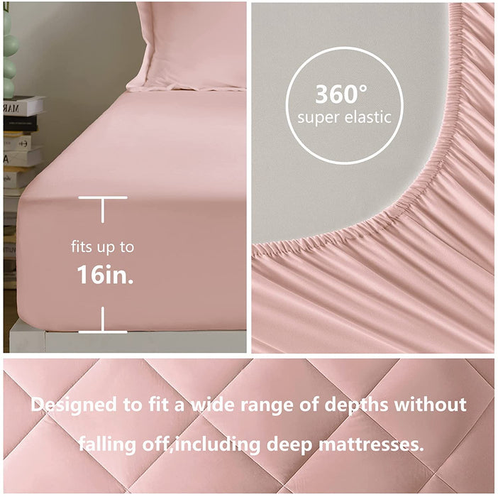 Queen Comforter Set with Sheets 7 Pieces Bed in a Bag Pink All Season Bedding Sets with Comforter, Pillow Shams, Flat Sheet, Fitted Sheet and Pillowcases