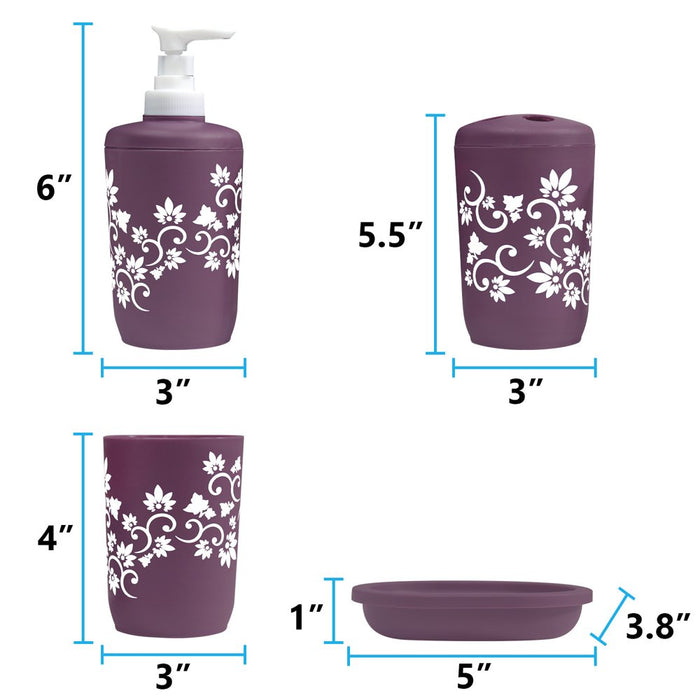 Bathroom Accessories Set Complete, Toilet Brush and Holder, Trash Can, Toothbrush Holder, Purple, 7 Pieces