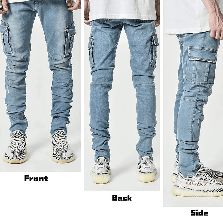 Mens Slim Fit Jeans 7 Pockets Stretch Skinny Denim Pencil Pants Nova Fashion