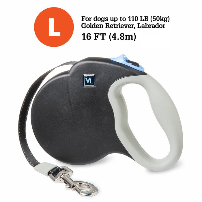 Vibrant Life 16' Plastic, Metal & Nylon Retractable Dog Leash, Black, L