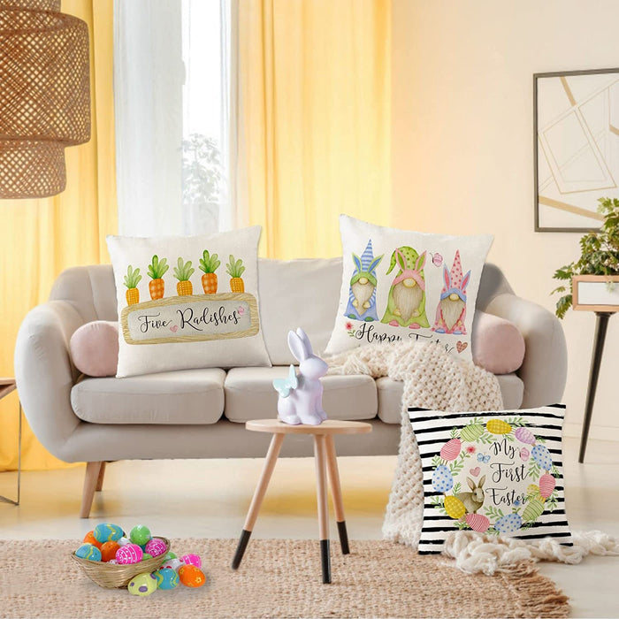 Easter Pillow Covers 18X18 Set of 4 Easter Decorations for Home Bunny Happy Easter Peeps Hip Hop Easter Egg Pillow Case, Seasonal Spring Throw Cushion Case for Home Decorations (18X18 Inch)