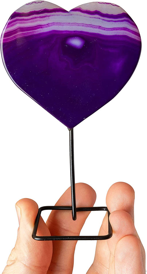 Purple Heart Agate Slice on Metal Stand - Agate Stone Home Decor - Display Healing Crystals