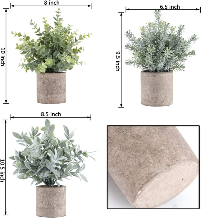 3 Pack Mini Potted Artificial Plants Fake Eucalyptus Greenery in Pots for Home Office Desk Decor