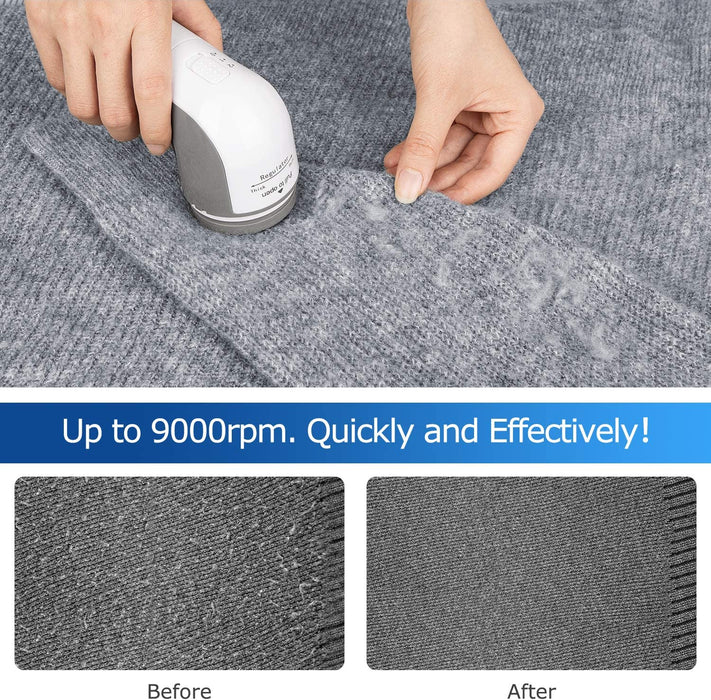 Fabric Shaver and Lint Remover, Sweater Defuzzer with 2-Speeds, 2 Replaceable Stainless Steel Blades, Battery Operated, Remove Clothes Fuzz, Lint Balls, Pills, Bobbles Gray