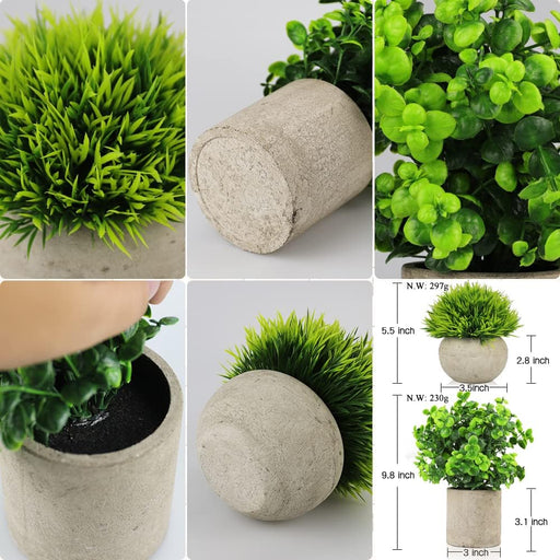 Artificial Hanging Plants with Plant Hanger, Small Fake Hanging Plants Potted Green Grass Eucalyptus Faux Greenery Topiary Shrubs for Home Office Bathroom Living Room Bedroom Aesthetic Decor, 2 Pack