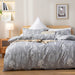 3PCS Comforter Set Floral Comforter Set Bedding Set White Flower Printing on Gray Comforter with 2 Pillow Cases for All Season Using(Queen)